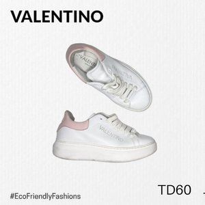 Valentino Womens White / Pink Fresia Leather Sneakers Size US 6